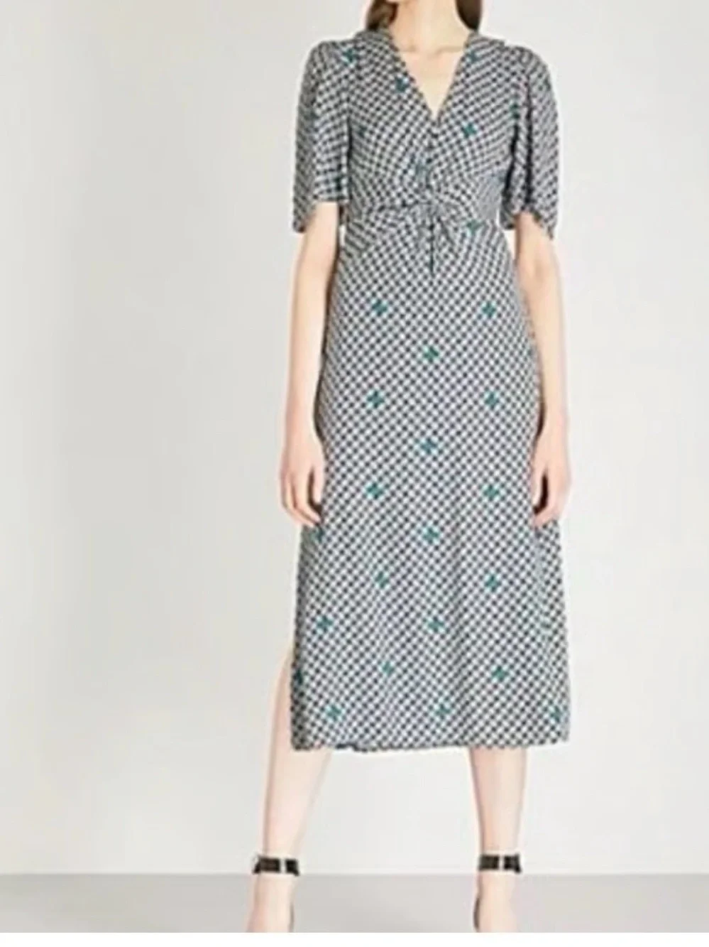 Maje Black Midi Dress with Teal Dot Print - Picture 2 of 8